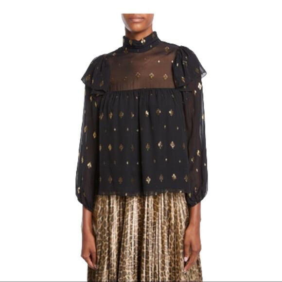 A.L.C. Meloni Silk Blouse Black and Gold Metallic Sheer Size 4 - Picture 13 of 15